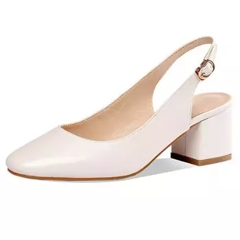 Элегантные бежевые нюдовые туфли на низком каблуке женские туфли-лодочки из натуральной кожи с ремешком на пятке летние сандалии обувь для вечеринки офиса свадьбы обувь для платья леди 34 бежевый