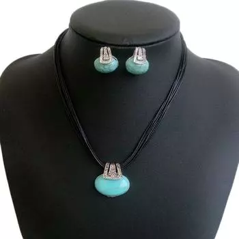 Элегантные бирюзовые серебряные комплекты ювелирных изделий серьги ожерелья аксессуары для женщин зелёный