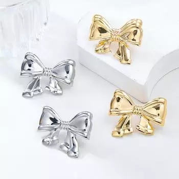 Элегантные блестящие металлические серьги-бантики для женщин – модный летний дизайн из сплава золотой