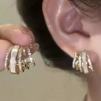 Элегантные блестящие серьги-кольца для женщин, винтажные геометрические серьги-подвески в форме буквы С для вечеринок, свадебных украшений, подарков золотой