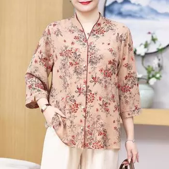 Элегантные блузки оверсайз для женщин, топы больших размеров, свободная винтажная рубашка с длинными рукавами, летняя женская одежда среднего возраста 3XL