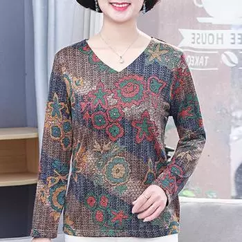 Элегантные блузки с длинными рукавами размера плюс XL-6XL для женщин, повседневные весенне-осенние винтажные рубашки с v-образным вырезом, легкие эластичные женские топы среднего возраста XL