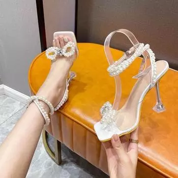 Элегантные босоножки на высоком каблуке для женщин, модная летняя обувь, свадебные туфли для невесты, женские туфли-лодочки 35