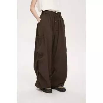 Элегантные брюки-карго в стиле Харадзюку, мешковатые женские брюки в японском уличном стиле, винтажные плиссированные коричневые брюки для бега, повседневные модные брюки в стиле хип-хоп M коричневый