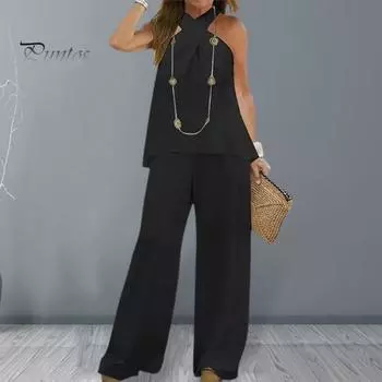 Элегантные брюки полной длины с открытой спиной, 2 шт./компл., летняя блузка, комплект брюк, женский топ с высокой талией, комплект брюк, женская одежда S белый