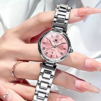 Элегантные часы для женщин, роскошные модные стальные водонепроницаемые кварцевые наручные часы для женщин Reloj De Mujer розовый