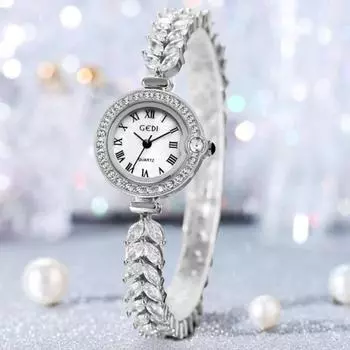 Элегантные часы для женщин Серебряные Стразы Модные Повседневные Роскошные Женские Часы Водонепроницаемые 3Bar Простой Дизайн Лучший Бренд розового золота