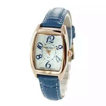Элегантные часы Solar Tonneau Diamond Rose Gold x Navy Cowhide Leather для взрослых [Michelle Jourdan] женские SL-2100-5 [Товар]
