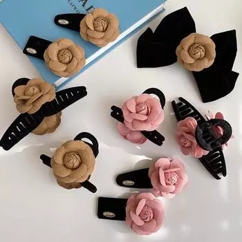 Элегантные черные бархатные заколки для волос с камелией, винтажные заколки для волос с бантом, когти, заколки, заколки, головные уборы для женщин, аксессуары для волос, заколка в стиле ретро