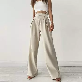 Элегантные черные шикарные широкие брюки женские вязаные повседневные спортивные брюки на шнурке рабочая одежда длинные свободные прямые брюки S бежевый