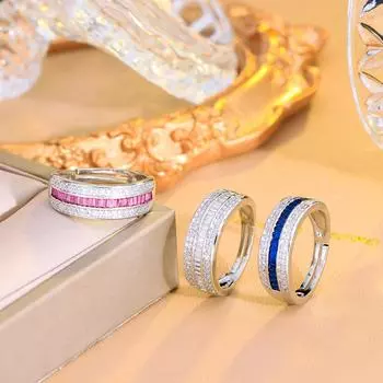 Элегантные CMM красные, синие циркониевые круглые обручальные кольца с цирконием Eternity, свадебные украшения для женщин Adjustable розы красного