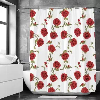 Элегантные цветочные цветы Ретро Роза Занавеска для душа Полиэстер Занавеска для ванны Декор для ванной комнаты Моющаяся С крючком W90xH180cm