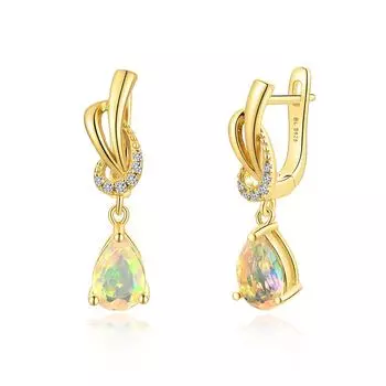 Элегантные дизайнерские серьги-капли Шикарный натуральный опал грушевидной формы 6x9 мм Драгоценный камень Серебро для женщин Юбилей и вечеринок Роскошные ювелирные изделия Подарок жёлтый