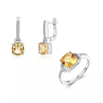 Элегантные дизайнерские серебряные серьги и кольца для женщин, натуральный цитриновый светильник, роскошные ювелирные изделия, подарок на свадьбу US RING SIZE:7# жёлтый