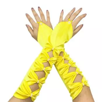 Элегантные длинные эластичные атласные плиссированные банты свадебные перчатки для невесты перчатки до локтя as the picture
