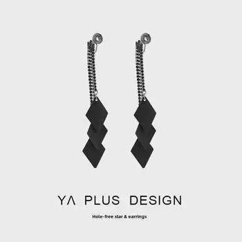 Элегантные длинные черные серьги с кисточками для женщин — пирсинг не требуется