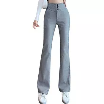 Элегантные длинные офисные клетчатые брюки 2022, летние женские капри с высокой талией, широкие брюки для женщин, узкие брюки-клеш, женские брюки S серый