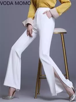 Элегантные длинные офисные женские летние 2022 с высокой талией, женские капри с разрезом, брюки для женщин, узкие брюки-клеш, женские брюки S белый