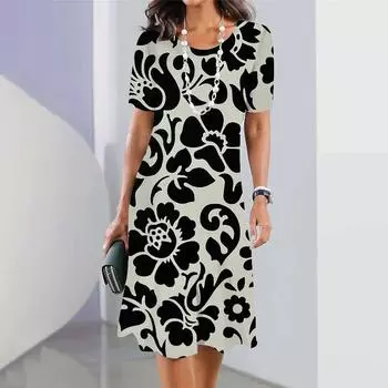 Элегантные длинные платья с 3D-принтом из черного цветка, женские футболки с короткими рукавами в стиле Харадзюку, платья, винтажная уличная одежда, свободные юбки 2XL