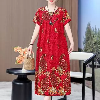 Элегантные длинные платья с рукавами больших размеров, повседневное свободное винтажное платье с короткими рукавами для женщин, летняя одежда XL