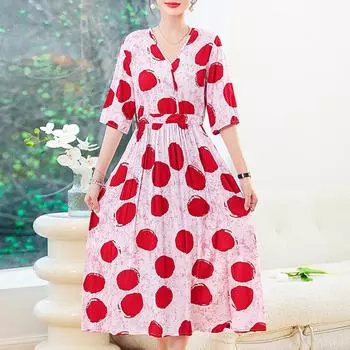 Элегантные длинные платья с рукавами, большие размеры, свободное винтажное платье, летняя женская одежда среднего возраста XL