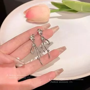 Элегантные длинные серьги-бантики с кисточками для женщин - серебряная игла S925, универсальный дизайн A1790 серебряный