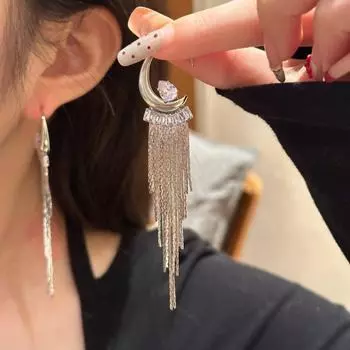 Элегантные длинные серьги-кисточки 2025 г.: Женская мода, дизайн Slim Face, серебро 925 пробы tassel серебряный