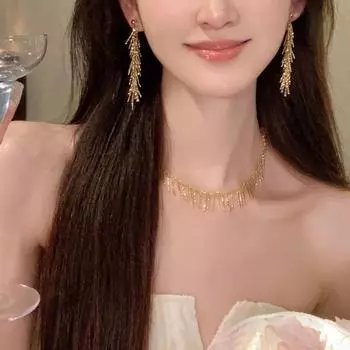 Элегантные длинные серьги-кисточки из пшеницы для женщин - легкая роскошь, мода высокого класса A2176 золотой