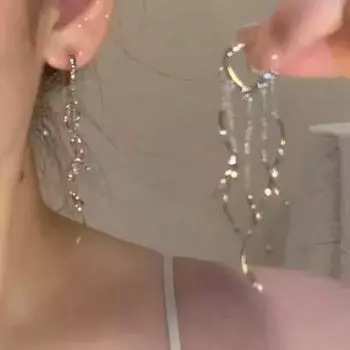 Элегантные длинные серьги-кисточки с волнами для женщин - модные пряжки в форме сердца A2159 серебряный