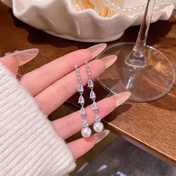 Элегантные длинные серьги с кисточками из циркона для женщин — популярный универсальный дизайн серебряный