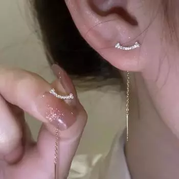 Элегантные длинные серьги с кристаллами, идеально подходящие для вечеринок и свадеб, корейские серьги, новые модные серьги для женственного темперамента золотой