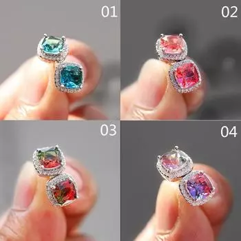 Элегантные двухцветные серьги-гвоздики принцессы с градиентом, квадратные серьги-гвоздики, свадебные украшения для женщин 01