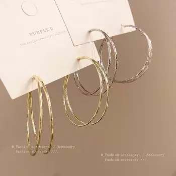 Элегантные двухслойные большие серьги-кольца для женщин — шикарный, легкий роскошный дизайн, представленный законодателями моды A1634 серебряный