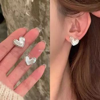 Элегантные двухслойные серьги-сердечки для женщин — ретро-стиль Гонконга с матовой отделкой A2010 серебряный