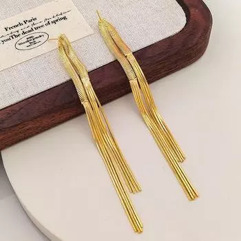 Элегантные европейские и американские модные серьги-кольца из пшеницы, позолоченные 18 карат, не выцветающие, длинные TE01670