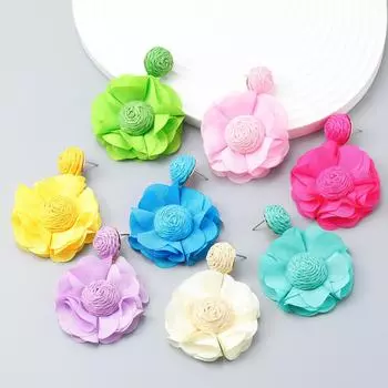 Элегантные европейские и американские серьги с цветами рафии для женщин розы красного