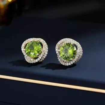 Элегантные французские ретро-серьги из циркония оливково-зеленого цвета 2023 г.: Универсальный, модный и блестящий для банкетов красный