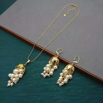 Элегантные французские серьги с жемчугом, комплект ожерелья, серьги с жемчугом в стиле барокко, свитер, цепочка, широкие серьги на плечо золотой