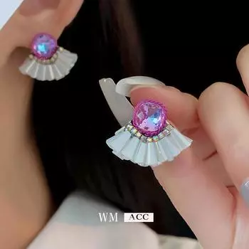 Элегантные французские серебряные серьги-иглы с фиолетовым кристаллом в форме бриллианта – мода класса люкс Silver Needle фиолетовый