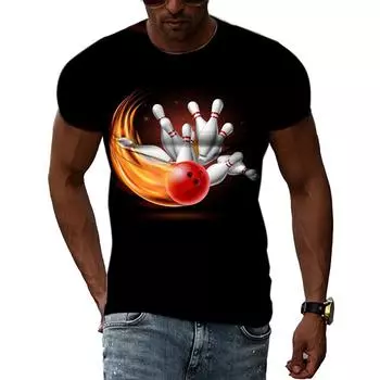 Элегантные футболки с принтом «боулинг», мужская мода, повседневные футболки с 3D-принтом, круглым вырезом и коротким рукавом, трендовые футболки S