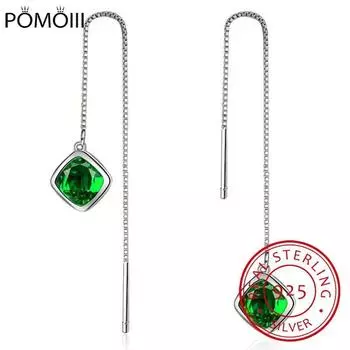 Элегантные геометрические изумрудные серьги-капли, рубиновое серебро 925, ювелирные изделия, простые серьги с драгоценными камнями для женщин, аксессуар зелёный