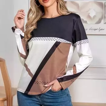 Элегантные геометрические контрастные топы с длинными рукавами для женщин - Коллекция Весна/Осень Medium