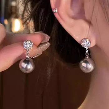 Элегантные геометрические серьги из серебра 925 пробы с серым жемчугом и цирконием A1374 серебряный