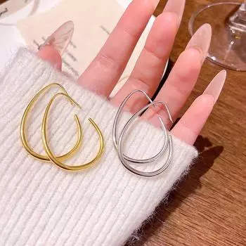 Элегантные геометрические серьги-капли для женщин — простой, универсальный, изысканный стиль серебряный