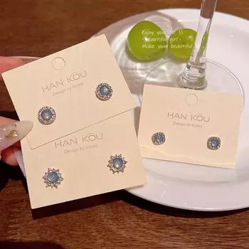 Элегантные геометрические серьги с синими кристаллами: Корейский стиль, универсальная роскошь A1874 серебряный