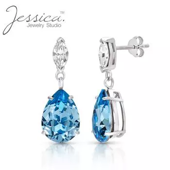 Элегантные грушевидные серьги с аквамарином из стерлингового серебра 925 пробы