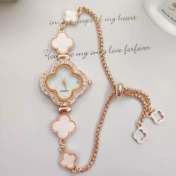 Элегантные и модные женские часы с четырьмя листочками клевера, усыпанные бриллиантами, со свободной регулировкой и выдвижным женским браслетом золотой