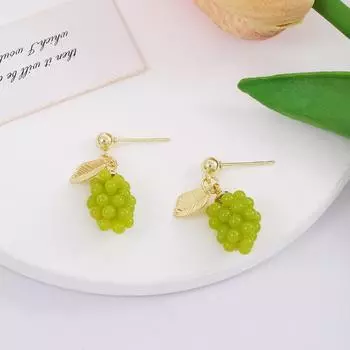 Элегантные и свежие серьги из зеленого винограда для лета, серьги из виноградных бусин в лесном стиле для женщин зелёный