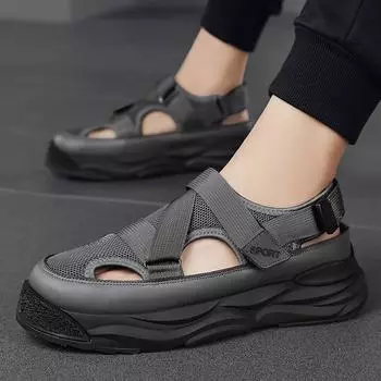 Элегантные и универсальные удобные и дышащие полые повседневные мужские спортивные сандалии на толстой подошве 39 чёрный