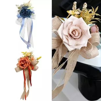 Элегантные искусственные цветочные банты, искусственные цветы, свадебные украшения для автомобиля, набор для зеркала и двери, изящное украшение 1